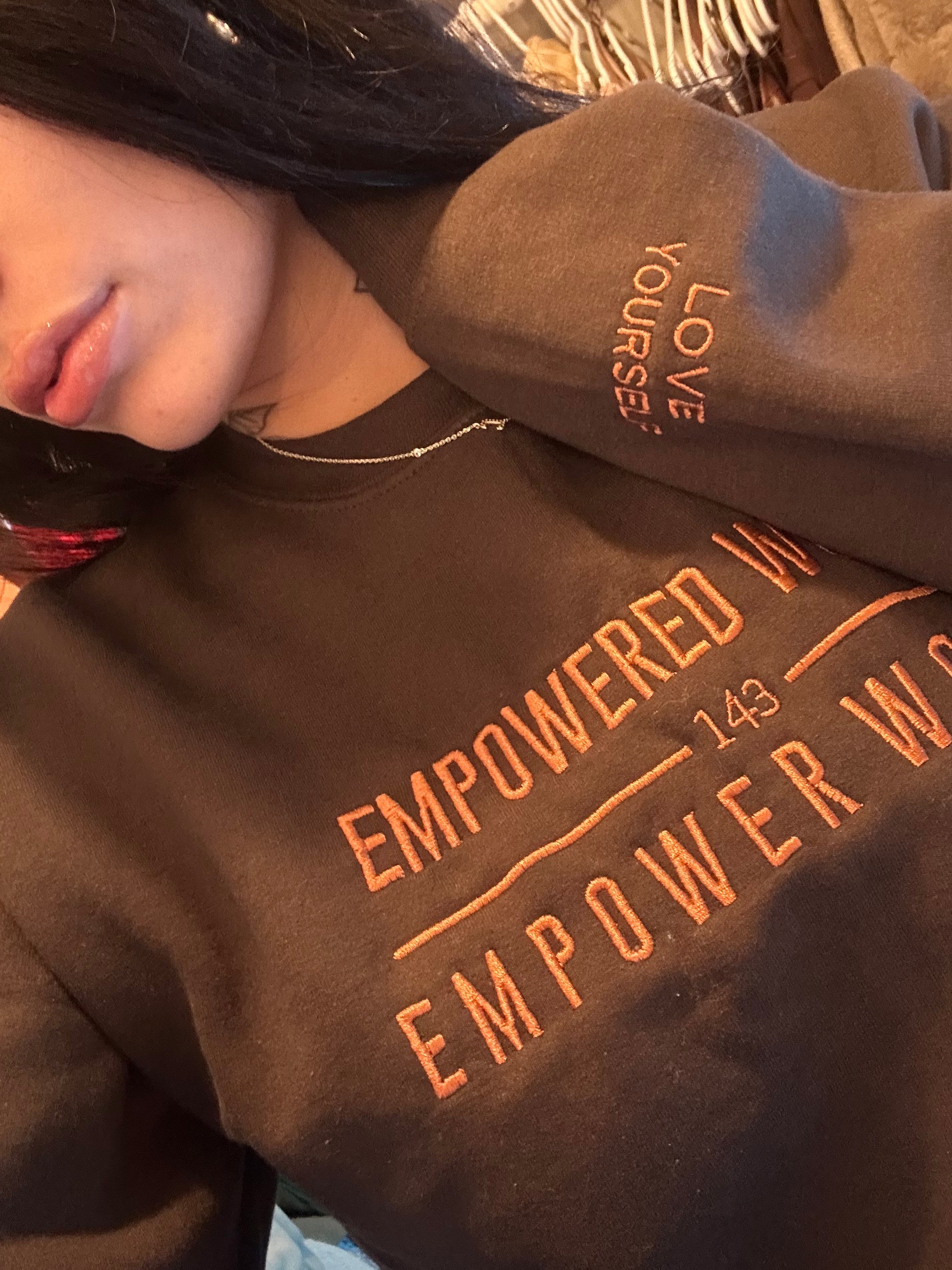 EMPOWERED WOMEN - CHOCOLATE BROWN CREWNECK SWEATSHIRT - EMBROIDERED